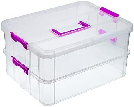 BTSKY 2 Layer Stack & Carry Box, Plastic Storage Container Box with Lid by BTSKY