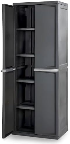 Sterilite 4 Shelf Cabinet, Lockable Utility Storage, Gray by Sterilite