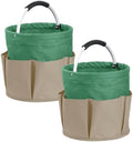 Set of 2 Foldable Cleaning Caddy for Cleaning Supplies, 17L Household Tool Bucket Organizer for Men, Large Cleaning Basket in 600D Oxford Fabric for Travel, Garden, Khaki with Green by IHOMAGIC