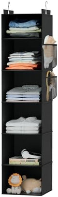 Hanging Closet Organizer and Storage with Bamboo Support, 6-Shelf Closet Hanging Storage Shelves, Closet Organizers Easy Mount Foldable for Bedroom(Black) by VERONLY