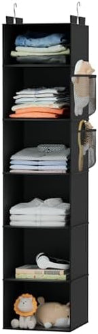 Hanging Closet Organizer and Storage with Bamboo Support, 6-Shelf Closet Hanging Storage Shelves, Closet Organizers Easy Mount Foldable for Bedroom(Black) by VERONLY