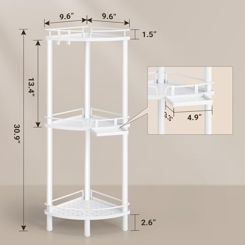 ELYKEN Corner Shower Caddy, 3 Tier Stainless Steel Shower Organizer, White - Image 2