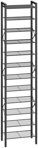 YATINEY 12-Tier Narrow Shoe Rack, Tall Shoe Rack for 12-24 Pairs, Slim Shoe Storage Organizer with Wooden Top, Space Saving, Metal Frame, for Entryway, Black SS61BB by Yatiney