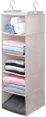 Large Hanging Sweater Organizer for Closet,Collapsible 6-Shelf Hanging Closet Shelves with Drawers, Washable (Beige -5 Shelf) by Unknown