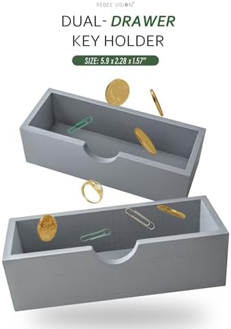 Rebee Vision Key Holder Wall Mount with 2 Drawers for Home Decor, Gray - Image 5