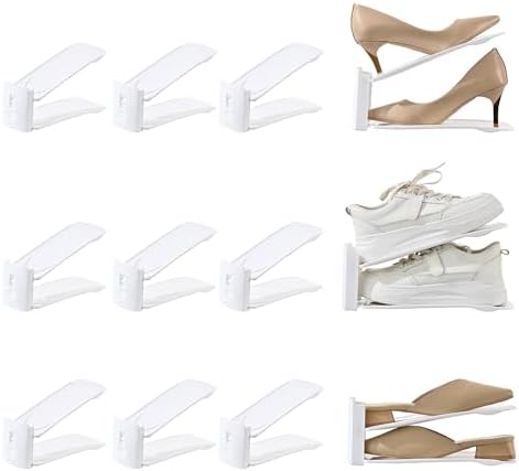 12 Pack Shoe Slots Organizer Adjustable Level Shoe Stacker Holder Storage Space Saving Sneakers Display Tray Rack for Closet (White, 12Pack) by UniHIMO