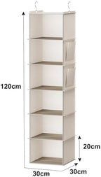 YOUDENOVA Hanging Closet Organizer and Storage, 6-Shelf, Beige | Breathable Fabric, 2 Side Pockets, Clothes Organizer, Hanging Shelves, Closet Storage, College Dorm Room Essentials for Guys - Image 3