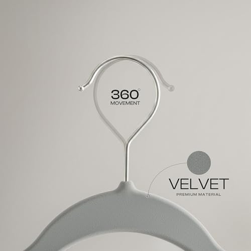 Utopia Home Velvet Hangers, Grey, 150 Pack | Luxury Non-Slip Slim Pant & Coat Hangers | Strong Space-Saving Clothes Hangers | 360° Swivel Hook - Image 4