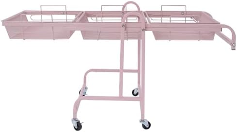 3 Tier Foldable Rolling Cart, Metal Rolling Utility Cart Adjustable Movable Storage Organizer with Wheels for Living Room, Kitchen, Bathroom Bedroom and Office, Pink (Pink) - Image 4