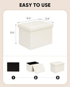 B FSOBEIIALEO Folding Storage Ottoman, 16.5" Faux Leather Ottomans, White - Image 3