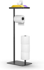 Day Moon™ - Toilet Paper Holder - Modern Roll Holder for Bathroom - 1 Pack - Free Standing - with Shelf, Black by DayMoonDesigns
