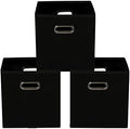 Yunkeeeper storage bins Cubes, Fabric Cube Organizer with Handle, Foldable Cube Bins for Cloth or Accessary Storage, 11x11x11, Set of 3, (Black) by Yunkeeper