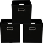 Yunkeeeper storage bins Cubes, Fabric Cube Organizer with Handle, Foldable Cube Bins for Cloth or Accessary Storage, 11x11x11, Set of 3, (Black) by Yunkeeper
