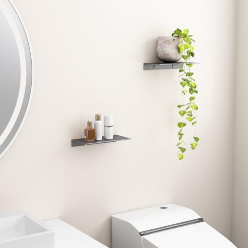 Danpoo 8 inch Gray Small Floating Shelves for Wall Organizer & Storage, Mini Display Shelves, Metal Wall Shelves for Bathroom, Living Room, Kitchen, Bedroom(2-Pack) - Image 5