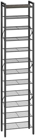 YATINEY 12-Tier Narrow Shoe Rack, Tall Shoe Rack for 12-24 Pairs, Slim Shoe Storage Organizer with Wooden Top, Space Saving, Metal Frame, for Entryway, Charcoal and Black SS61BC by Yatiney