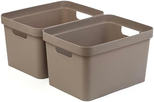 BINO | Plastic Storage Bins, 16 Liter - 2 Pack, Taupe | THE MODERN COLLECTION | Plastic Bins for Organization | Woven Storage Baskets for Organizing | Pantry Shelf Organizer Basket Container Bin - Image 5