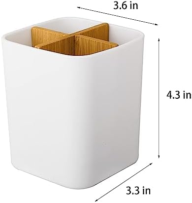 Bamboo Toothbrush Holder for Bathrooms Toothpaste Organizer - White - Image 6