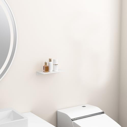 Danpoo 8 inch White Small Floating Shelf for Wall Organizer & Storage, Mini Display Shelf, Metal Wall Shelf for Bathroom, Living Room, Kitchen, Bedroom - Image 5