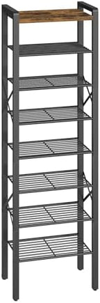 YATINEY 8-Tier Narrow Shoe Rack, Tall Shoe Rack for 8-16 Pairs, Slim Shoe Storage Organizer with Wooden Top, Space Saving, Metal Frame, for Entryway, Rustic Brown and Black SS608BR by Yatiney