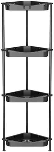 HuggieGems Metal Floor Standing Corner Shower Caddy, Jet Black, 4 Tier by HuggieGems