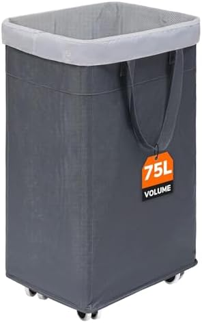 CHICVITA 75L Large Rolling Laundry Basket with Wheels & Wash Bag, Grey by CHICVITA