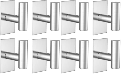 VAEHOLD Wall Towel Hooks, Heavy Duty Sticky Holder Waterproof Towel Hooks for Hanging Coat, Clothes, Closet Hook Wall Mount for Kitchen (Silver, 8 Pack) by VAEHOLD