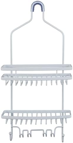 Bath Bliss Shower Head Caddy, Suction Cup Backing, 2 Tier Shelving & 6 Accessory Hooks, White (23386-WHITE) - Image 5