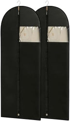 Dress Bags for Gowns, 65'' Long Garment Bags for Hanging Clothes, Dress Garment Bag, Black Dress Bag with Clear Window for Dresses, Coats, Uniforms（2 Packs） by Perber