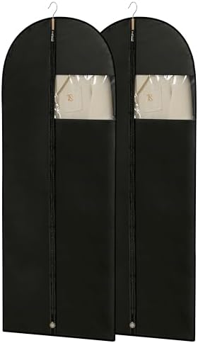 Dress Bags for Gowns, 65'' Long Garment Bags for Hanging Clothes, Dress Garment Bag, Black Dress Bag with Clear Window for Dresses, Coats, Uniforms（2 Packs） by Perber