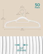 SONGMICS Pack of 50 Coat Hangers, Space-Saving Plastic Clothes Hangers | Non-Slip, 0.2 Inches Slim, 16.5 Inches Wide, 360° Swivel Silver Hook, White, UCRP20WT50 - Image 6
