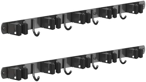 CUXIXA 2 Pack Mop and Broom Holder Wall Mount, Non-slip Broom Hanger Wall Mount, Heavy Duty Mop Broom Organizer for Kitchen Garden Garage Laundry Room Wall Decor Organization and Storage Black 5R4H by CUXIXA