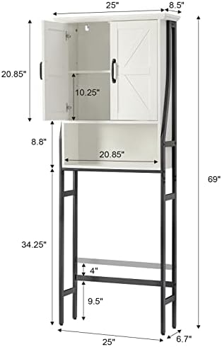Over The Toilet Storage Cabinet, Over Toilet Bathroom Organizer, Above Toilet Storage Cabinet with Barn Doors Behind Toilet Bathroom Organizer (Cream White) - Image 2