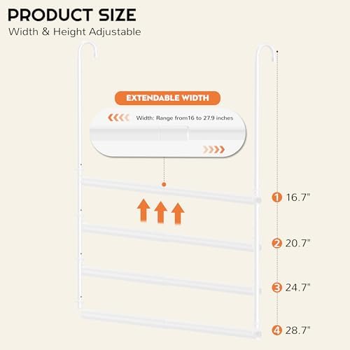 Hanging Closet Rod Adjustable Width Height Closet Rod For Hanging Clothes White 1 Pack Closet Extender Hanging Rod Clothes Space-Saving Hanging Bar Organizer - Image 3