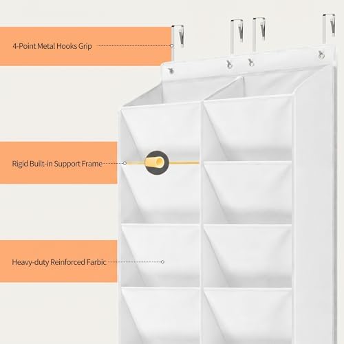Yecaye 30 Pairs Over the Door Shoe Organizer, Large Capacity Hanging Shoe Rack for Door Hanger with Deep Pockets, Heavy Duty 10 Tier Shoe Holder for Sneakers Boots Heels College Dorm Essentials, White - Image 5