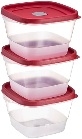 Tribello BPA-Free Plastic Food Storage Set, Red Vented Lids - Microwave, Dishwasher Safe: Perfect for Meal Prep, Leftovers, and Kitchen Organization (3 x 7-Cup) by Tribello