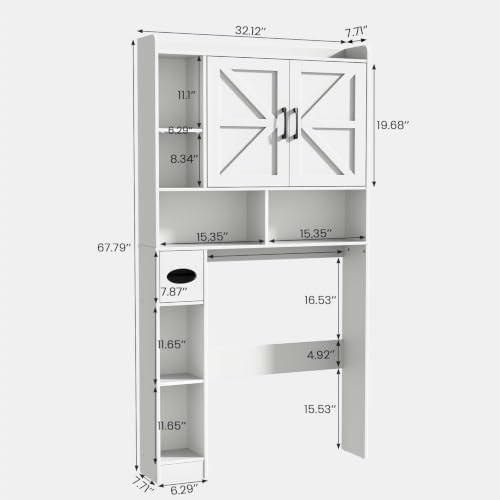 Vabches Over The Toilet Storage Cabinet with 2 Barn Doors, White - Image 2