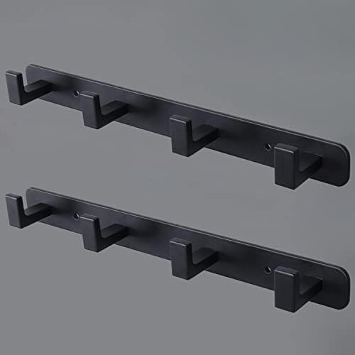 Coat Rack, Heavy Duty Stainless Steel 4 Tri Coat Hook Hanger, Wall Mounted Wall Hooks, Rustic Clothes Hook/Key Hook Rail for Bathroom Kitchen Entryway(2 Pack, 4 Hook Black) by Vanloory