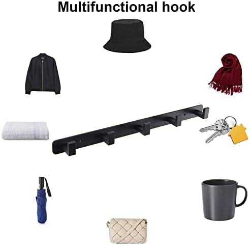Coat Rack, Heavy Duty Stainless Steel 5 Tri Coat Hook Hanger, Wall Mounted Storage Wall Hooks, Rustic Clothes Hook/Key Hook Rail for Bathroom Kitchen Entryway(5 Hook Black) - Image 4