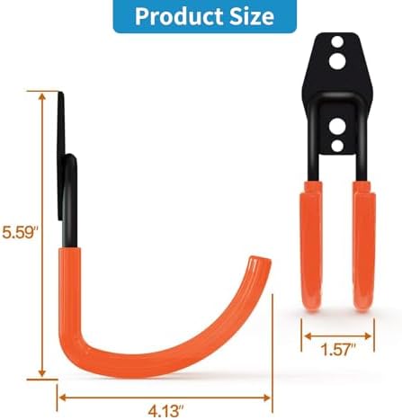 GeeWatom Garage Storage Utility Hooks，Garage Garden Tool Organizer，Steel Wall Mount Hooks, Large Garden U Hooks （2 Pack） (Type-2-Orange) - Image 2