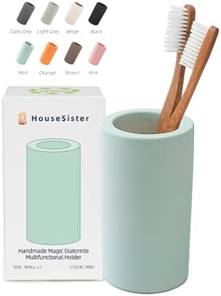 Fast-Drying Diatomite Toothbrush Holder - Bathroom Countertop Organizer Stand for Toothpaste, Makeup Brushes, Razors & Accessories (Mint Green) by HouseSister