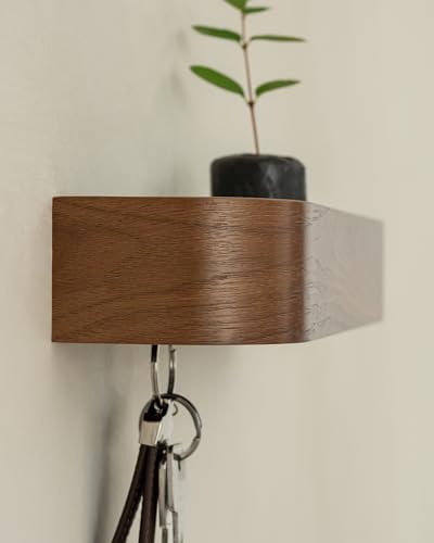 Kazai. Key Holder 'Toke' | Minimalist Key Hook Design from Berlin | Modern Key Holder Wall Mount with Wooden Shelf | Key Rack for Wall as Entryway Organizer | Walnut - Image 7