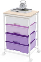 Utility Cart with 4 Drawers, Rolling Storage Cart with Drawers, Purple by SYKIARIOL