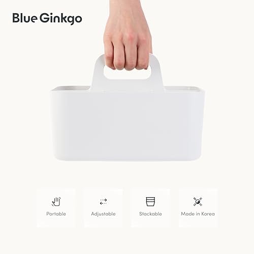 BLUE GINKGO Stackable Organizer Caddy, Rectangle, White, Made in Korea - Image 5