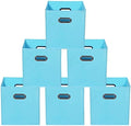 Yunkeeeper storage bins Cubes, Fabric Cube Organizer with Handle, Foldable Cube Bins for Cloth or Accessary Storage, 11x11x11, Set of 6, (Blue by Yunkeeper