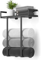 Towel Racks for Bathroom Wall Mounted, Xstydes Metal Towel Holder with Wooden Shelf for Folding Large Towels, Towel Storage for Small Bathroom Organizer Decor or RV Camping, Black by XstydesDreamworks