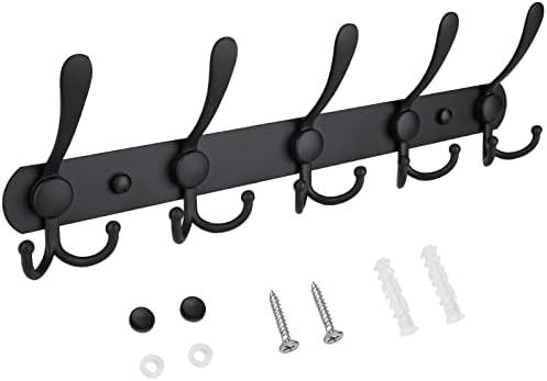 TICONN Wall Mounted Coat Rack, Five Heavy Duty Tri Hooks All Metal Construction for Jacket Coat Hat in Mudroom Entryway (Matte Black, 1-Pack) by TICONN