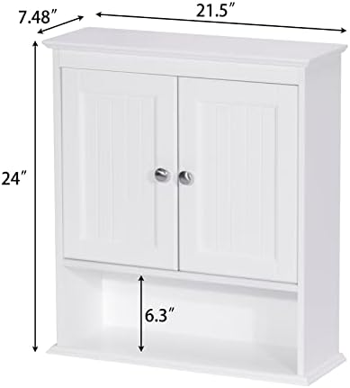 Spirich Bathroom Wall Cabinet with Beadboard Doors, White Medicine Cabinet - Image 3
