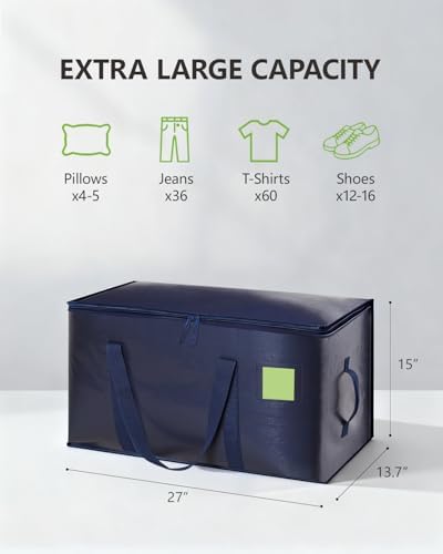 Heavy Duty Moving Bags Extra Large, Premium Storage Bags with Durable Zippers, Reinforced Handles, Moving Supplies for Clothes, Bedding, College Dorm Essentials, 12 Pack Blue - Image 6