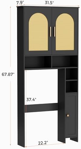 Homhedy Wooden Over The Toilet Storage Cabinet, Natural and Black - Image 2