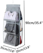 HAN SHENG 6-Pocket Clear Hanging Organizer, Handbag Storage, Grey, 1 Pack - Image 2